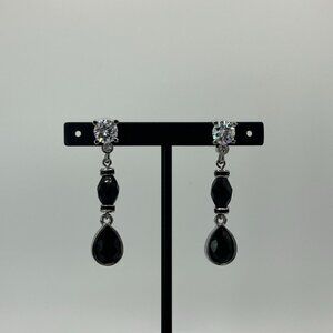 St John Medium 2" Silver Drop Dangle Black Earrings